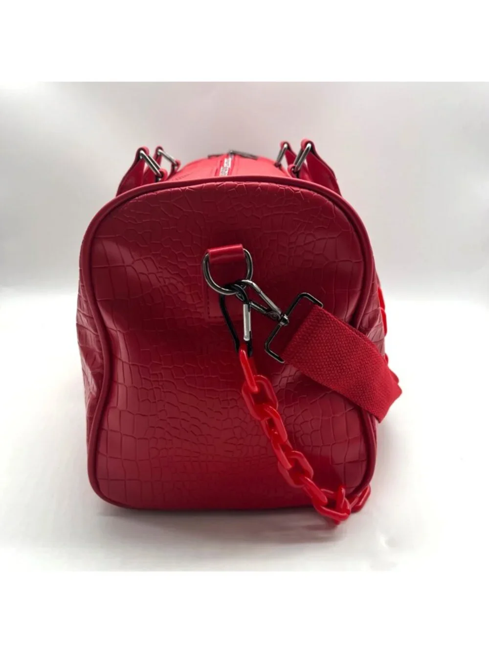 Privata Red Croc-Embossed Faux Leather Duffel Bag